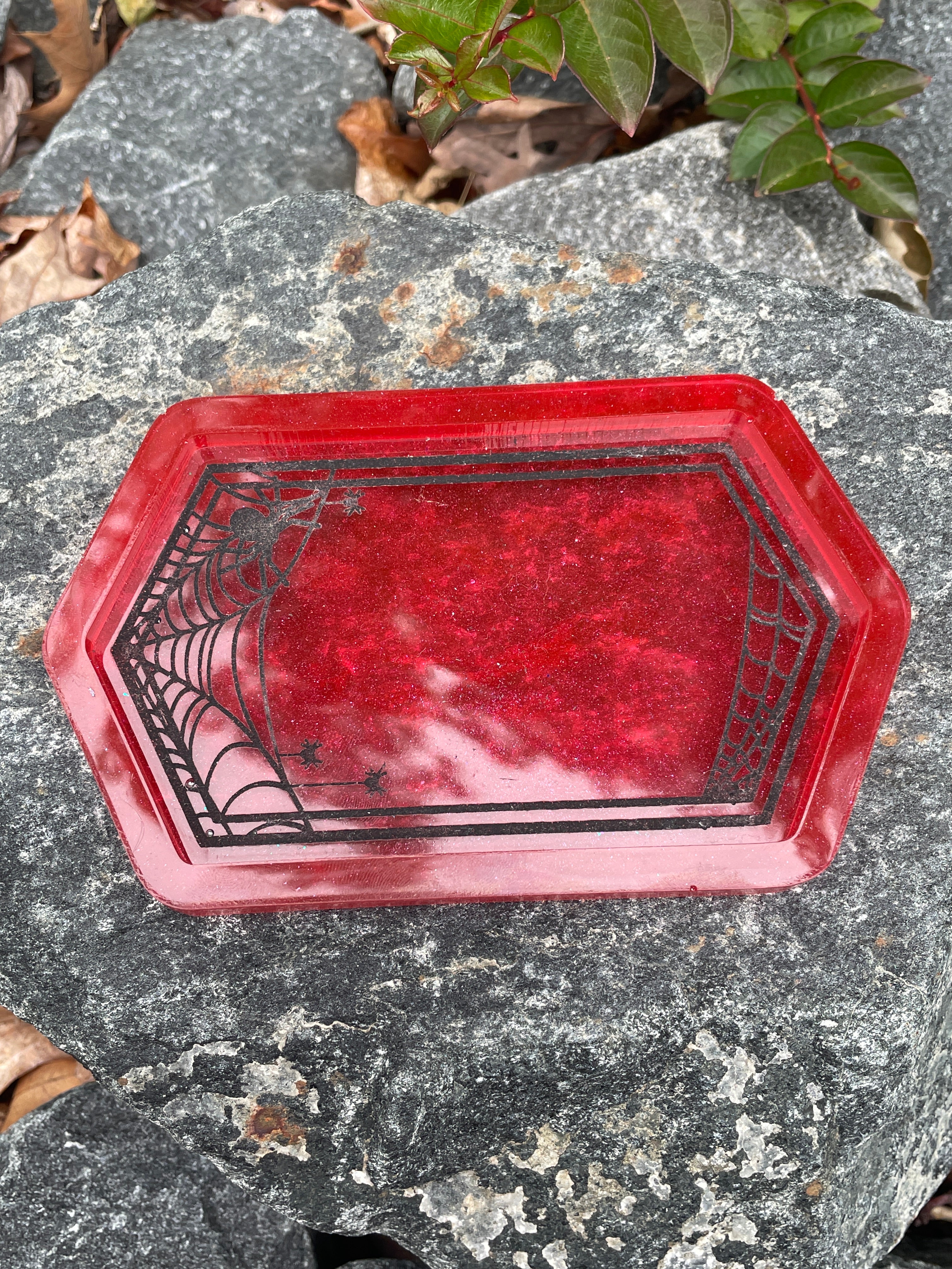 Small Spiderweb Trinket Tray - Red & Black