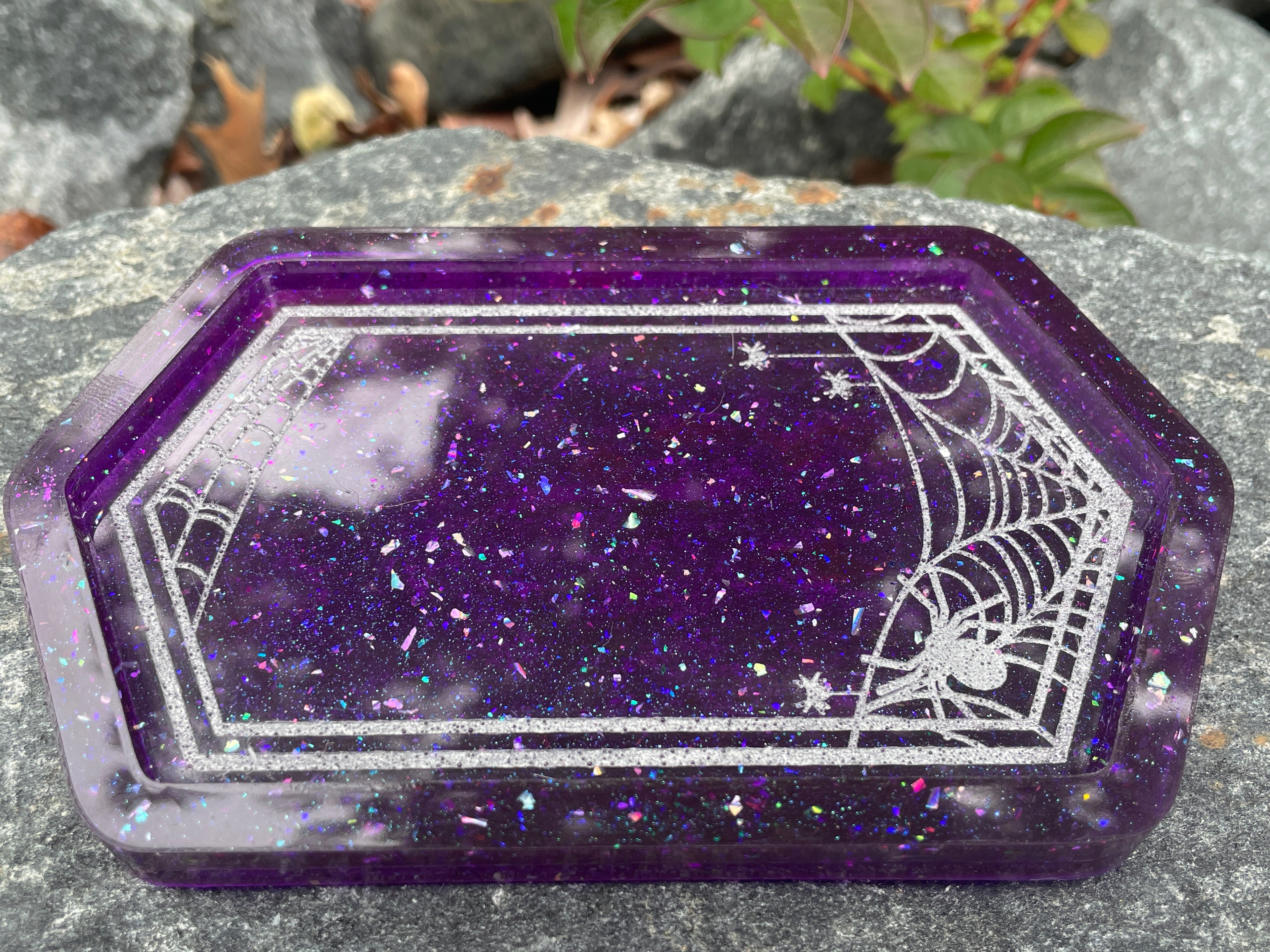 Small Spiderweb Trinket Tray - Purple and Silver