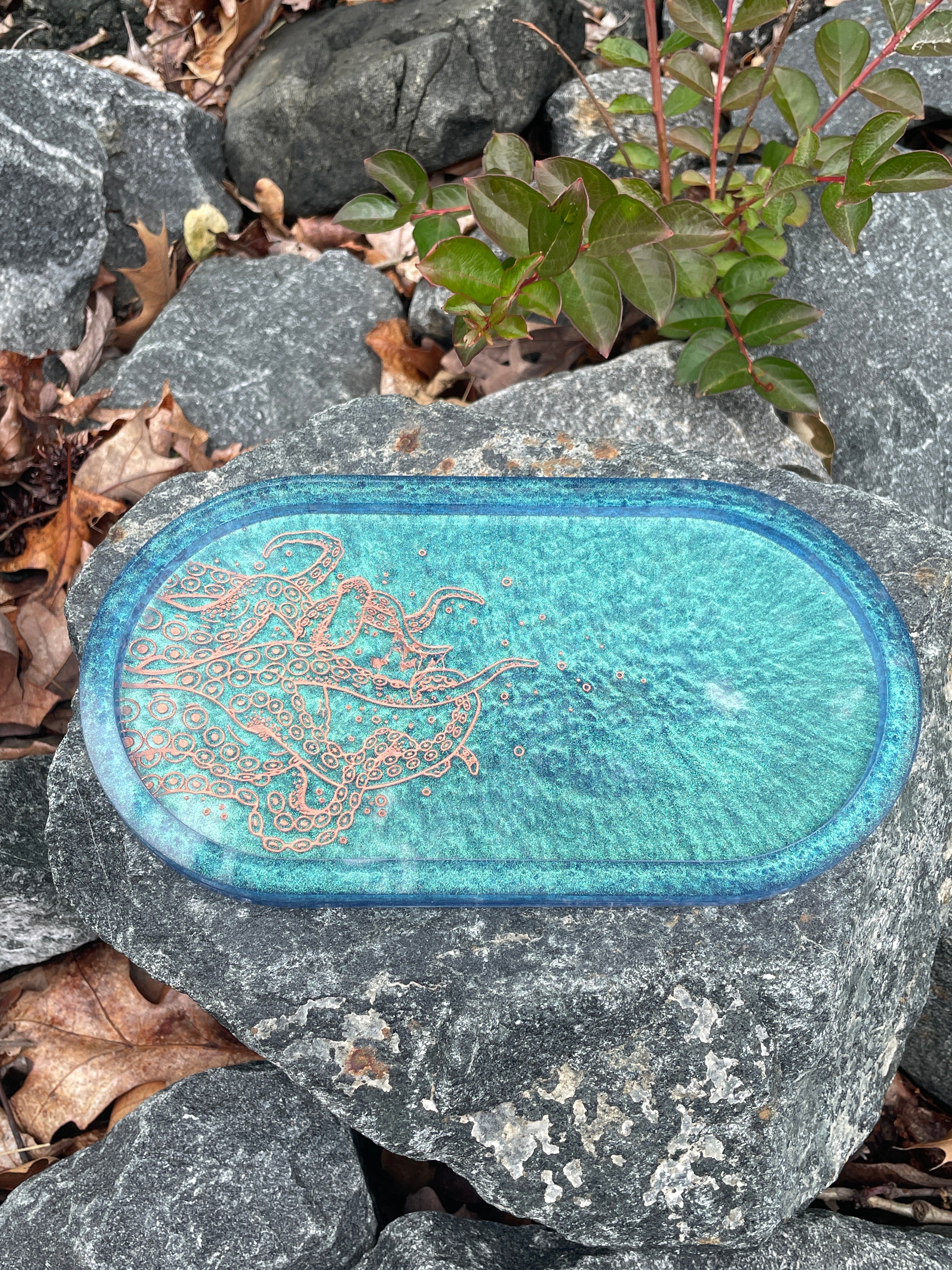 Large Tentacle Trinket Tray - Teal-ish and Copper