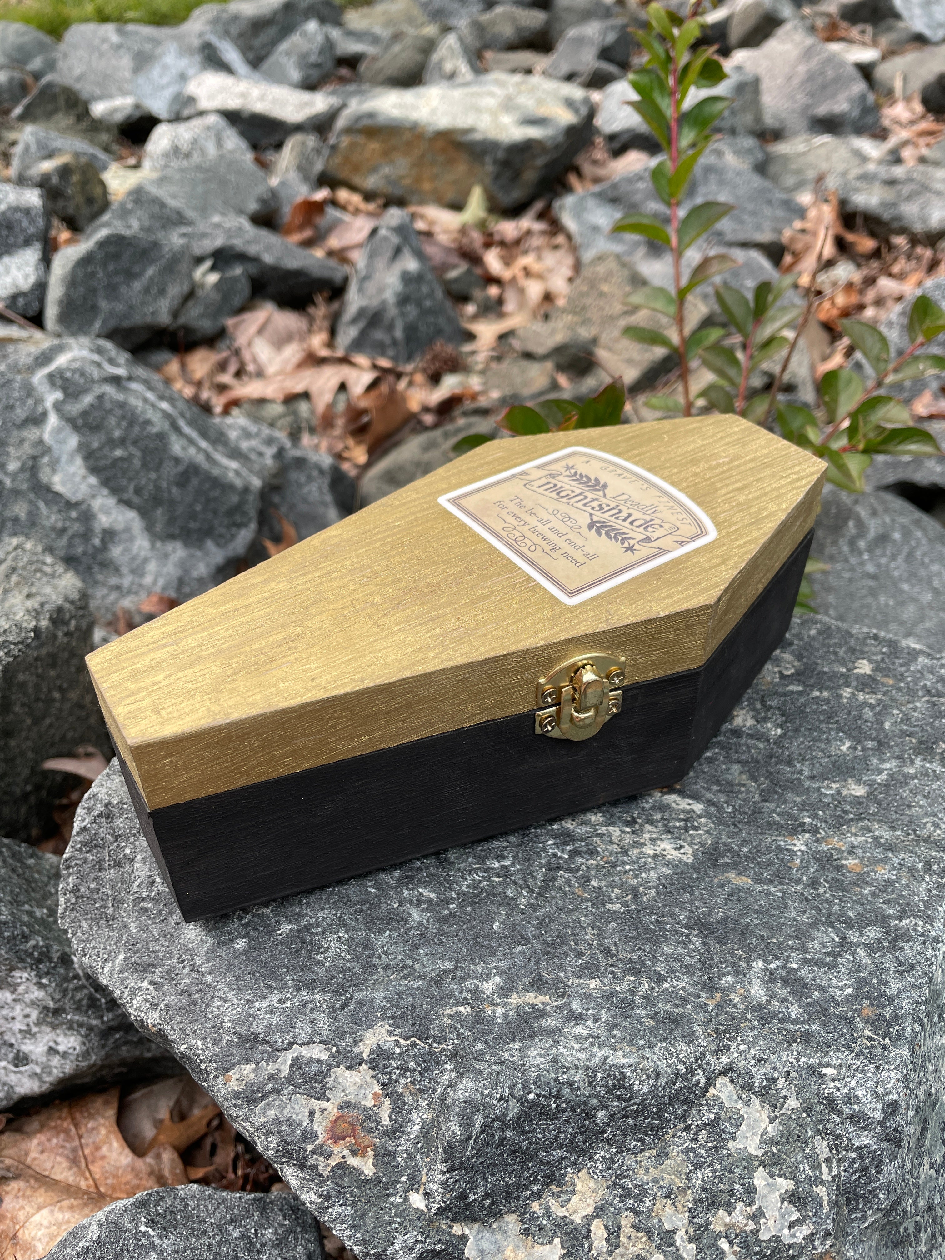 XL Wooden Coffin Trinket Box - Black, Gold, & Red