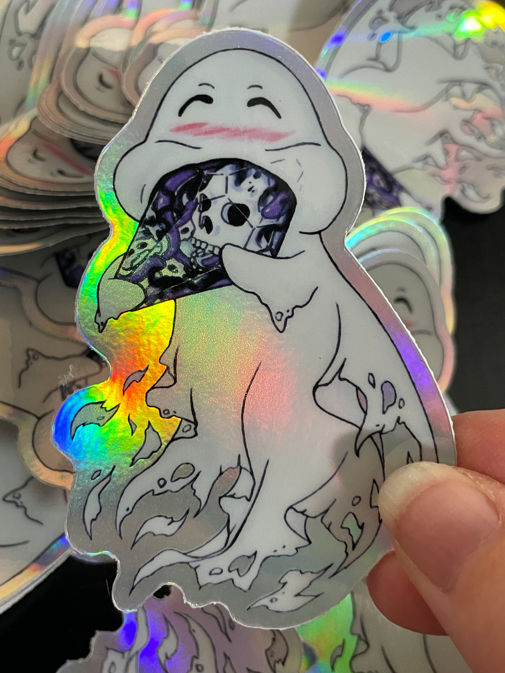 Ghostie with Coffin D6 Sticker