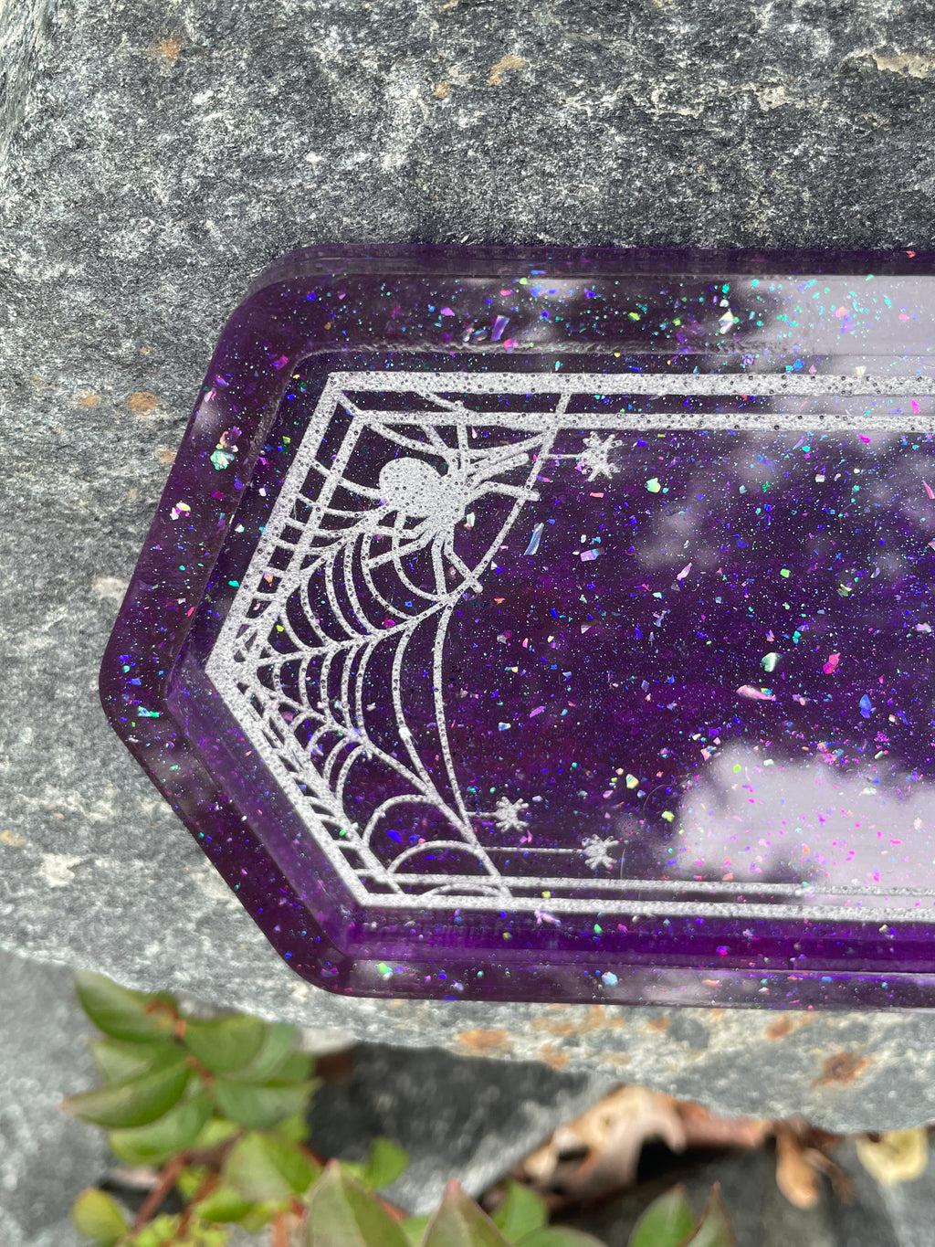 Small Spiderweb Trinket Tray - Purple and Silver