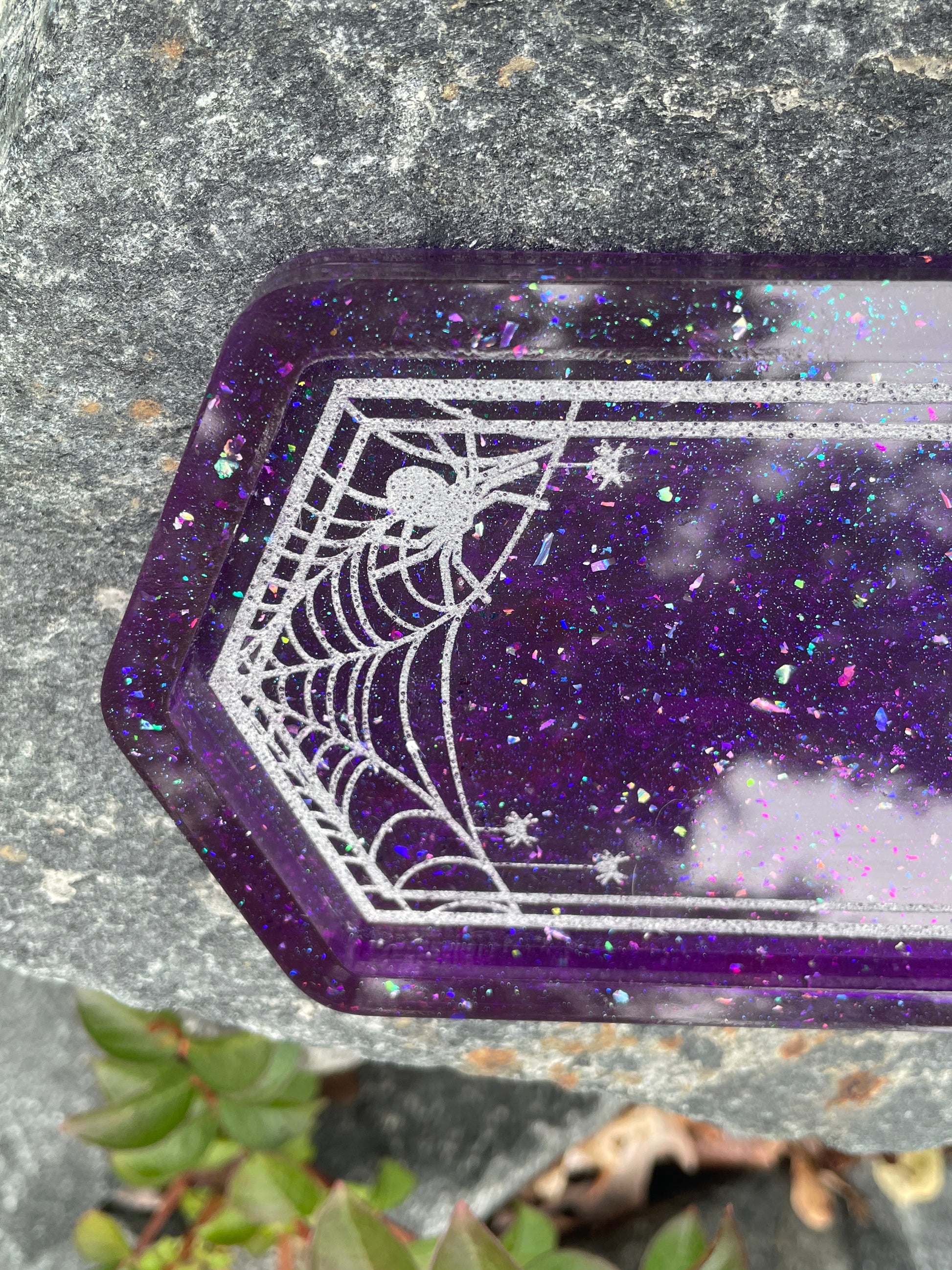 Small Spiderweb Trinket Tray - Purple and Silver