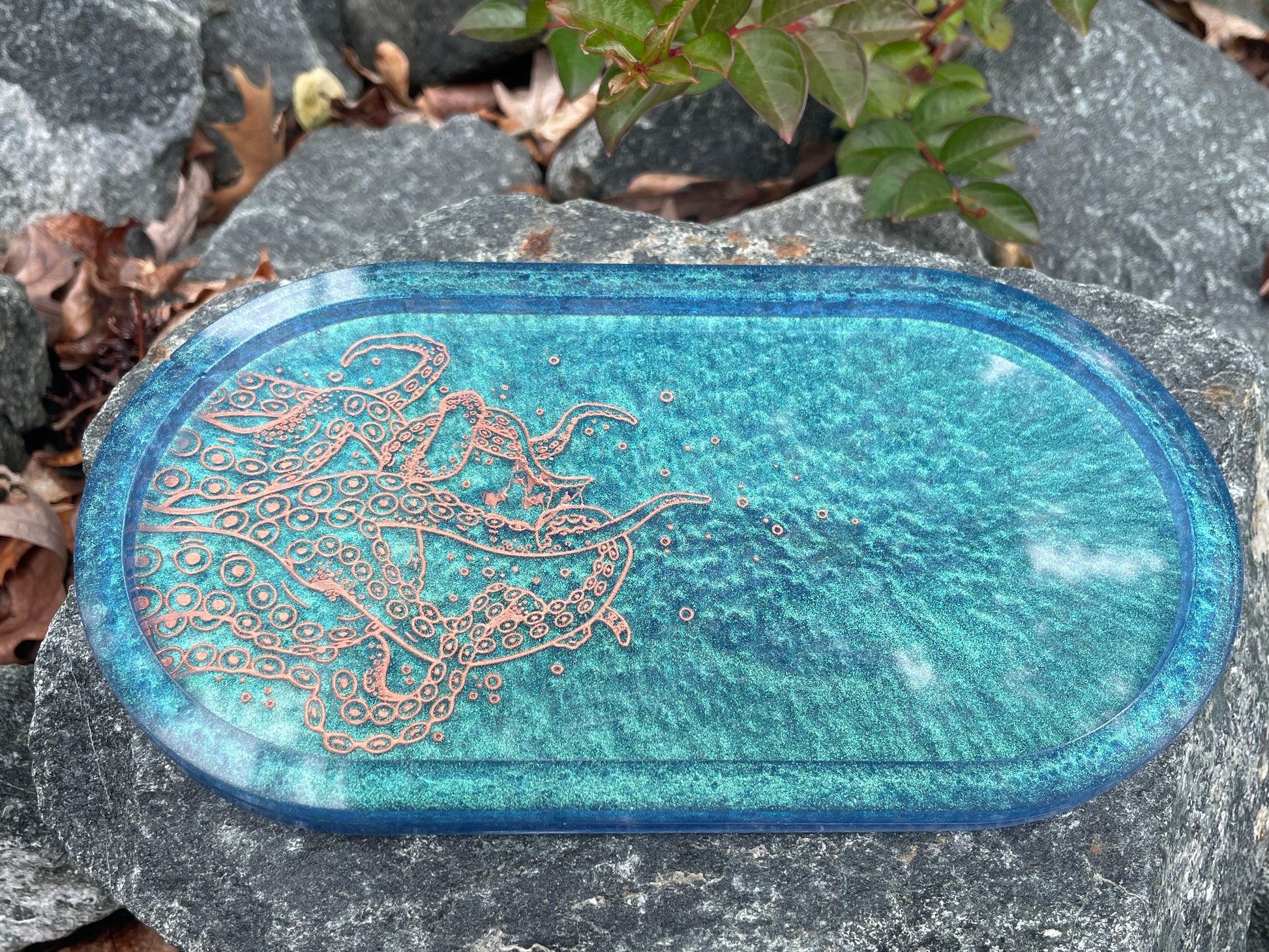 Large Tentacle Trinket Tray - Teal-ish and Copper
