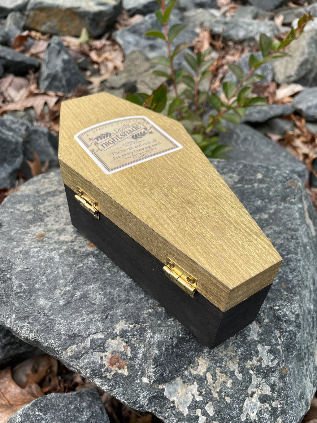 XL Wooden Coffin Trinket Box - Black, Gold, & Red