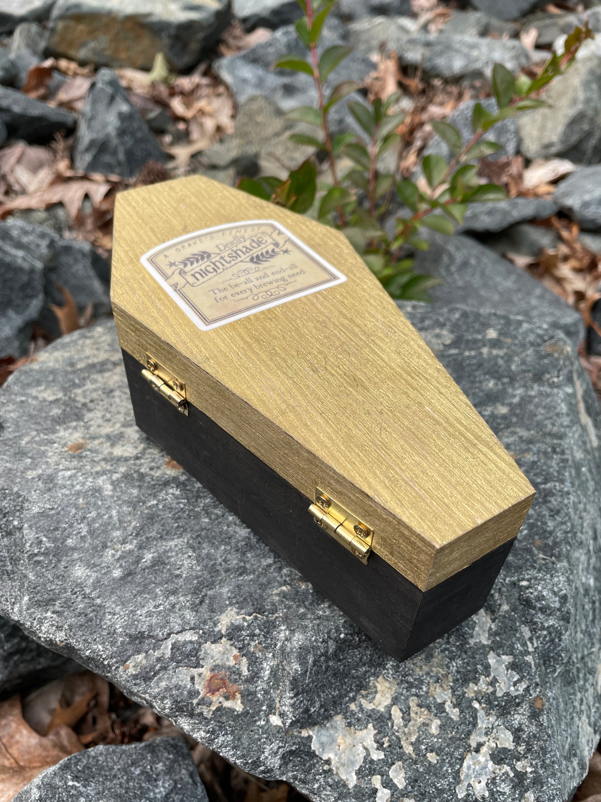 XL Wooden Coffin Trinket Box - Black, Gold, & Red