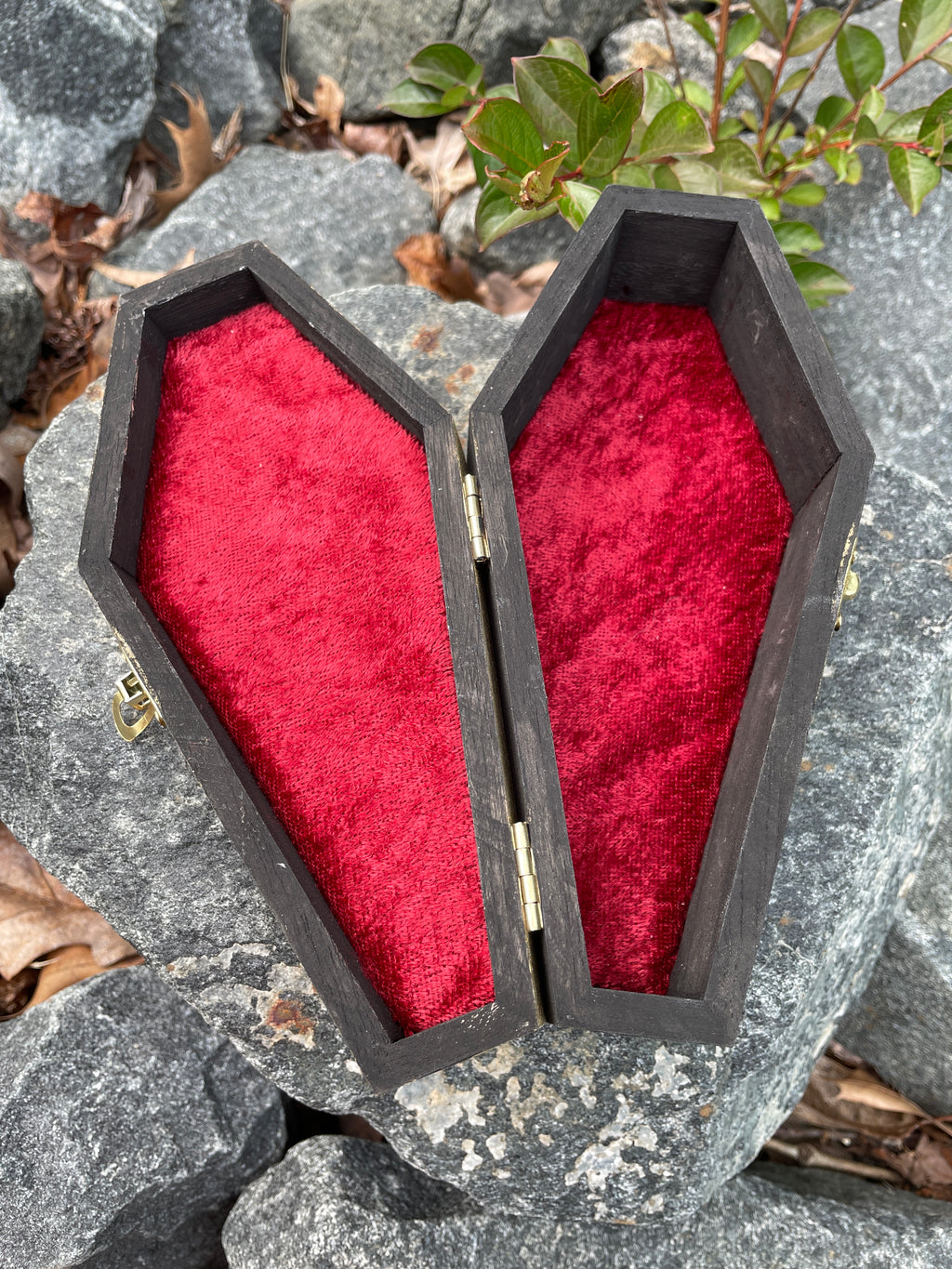XL Wooden Coffin Trinket Box - Black, Gold, & Red