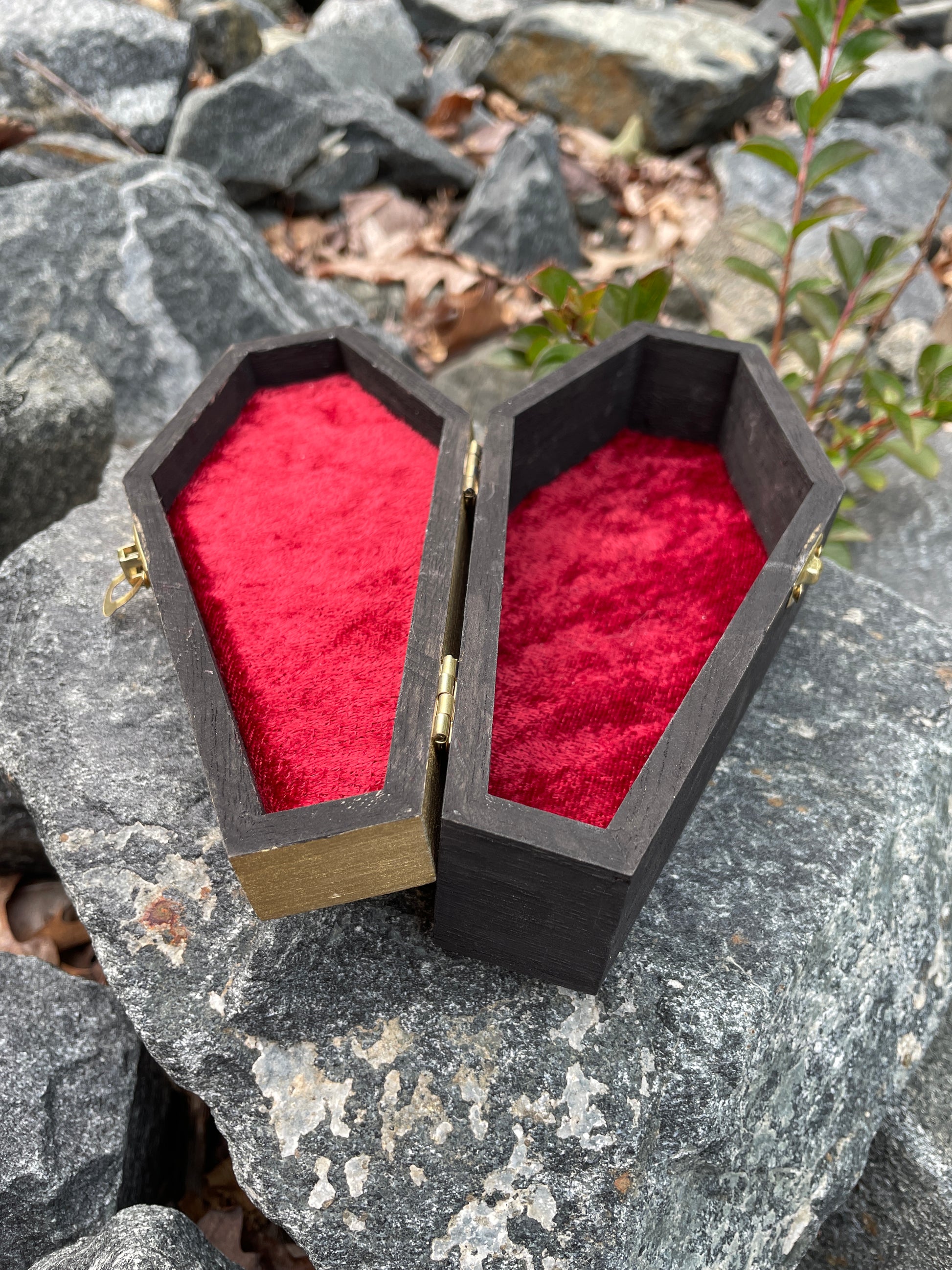 XL Wooden Coffin Trinket Box - Black, Gold, & Red