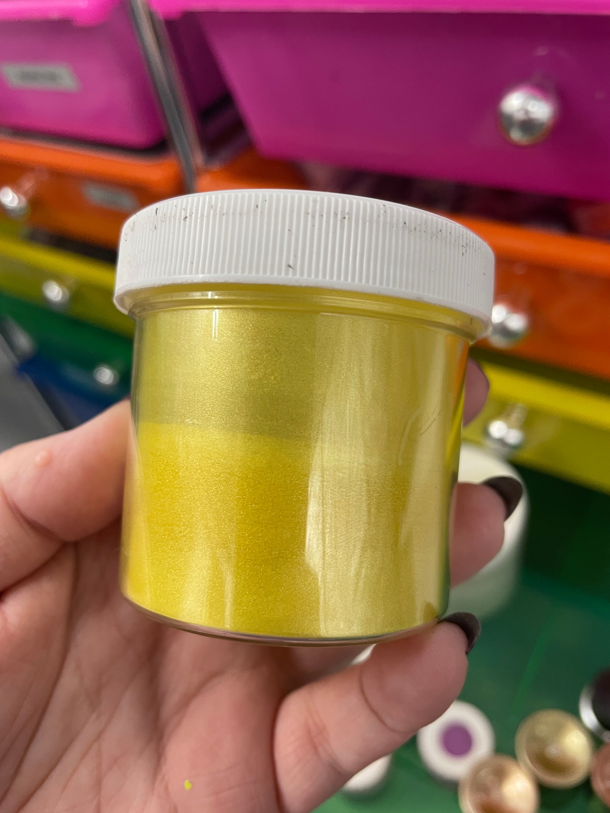 Jar of Yellow Mica Powder